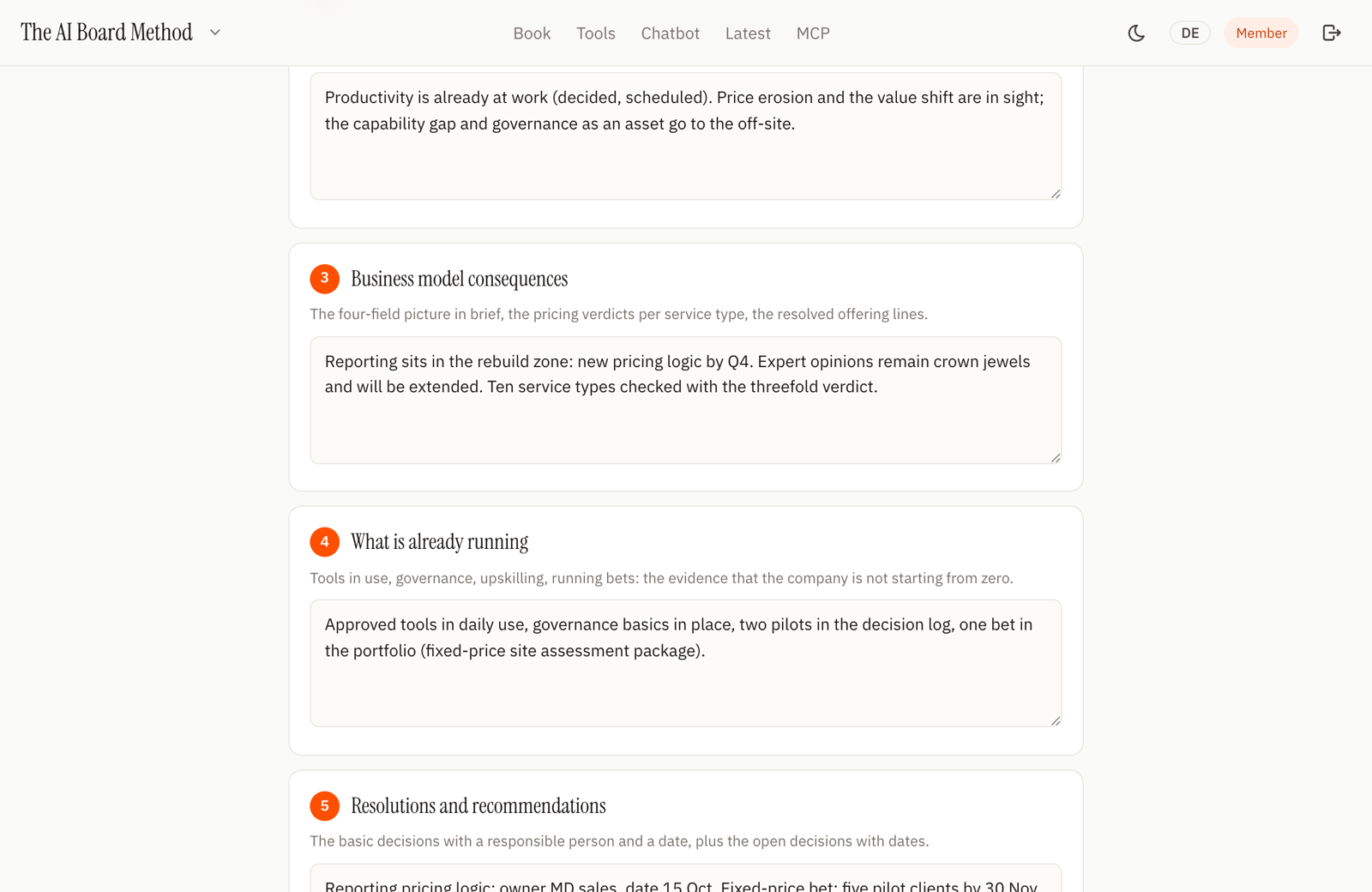 The strategic briefing generator (Board): working states become the strategy document.